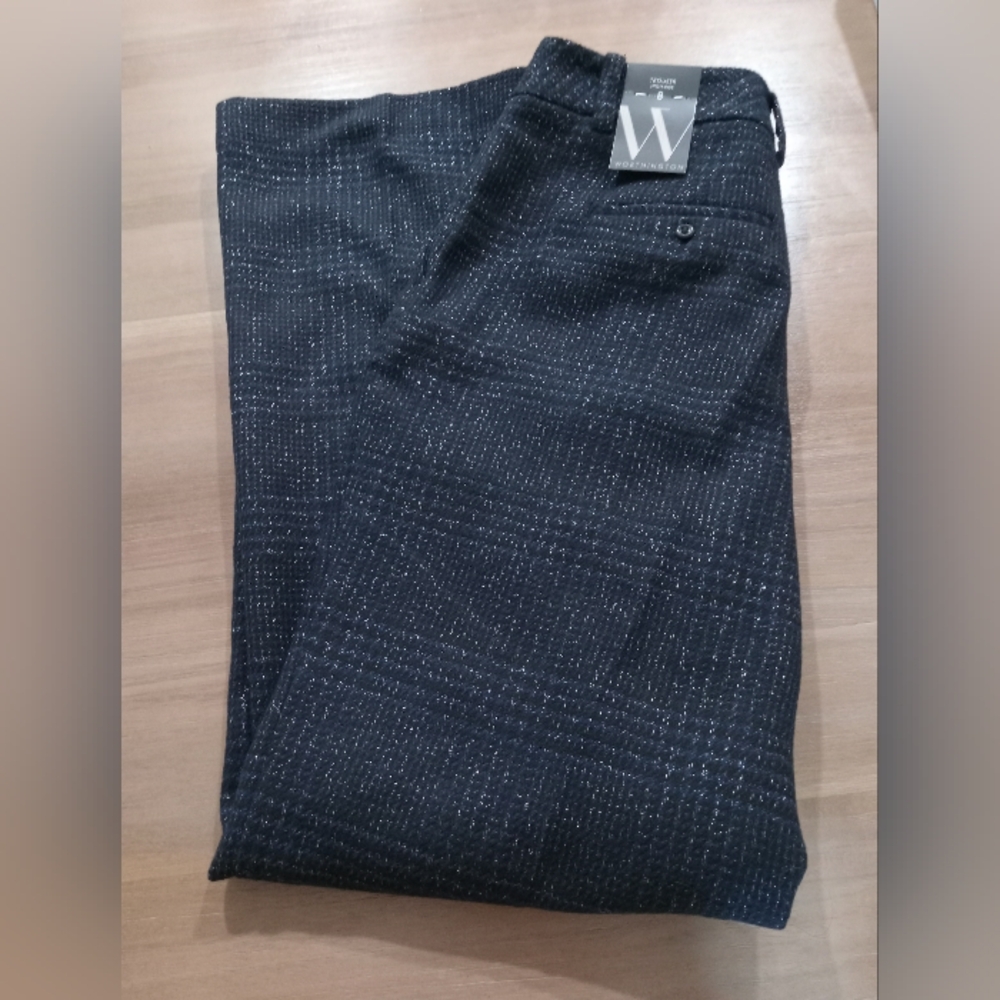 Worthington Trousers Blue Black Silver Metallic Plaid Business Holiday New 8